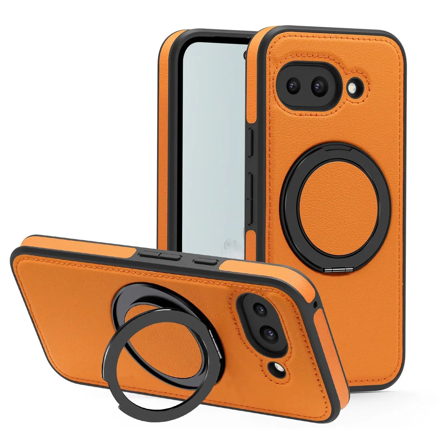 For Google Pixel 10 Pro XL/Pixel 9 Pro XL/Pixel 8 Pro/Pixel 9A Rotating magnetic ring holder leather phone case protective cover