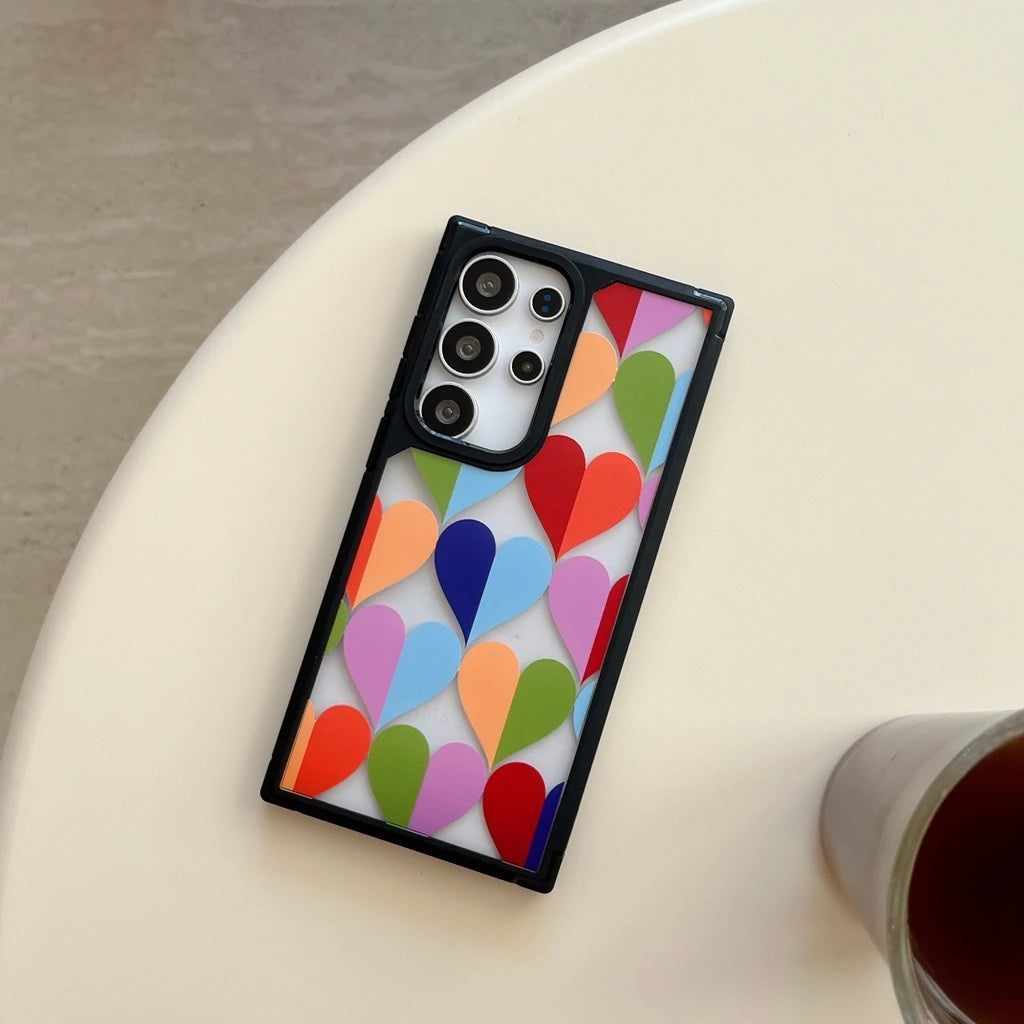 Full Screen Color Collision Leopard Print Love Heart Phone Cover Case for Samsung Galaxy S22 S23 S24 S25 Plus Ultra S23 S24 FE