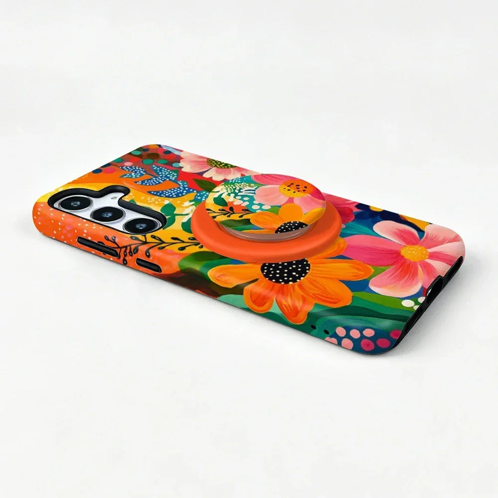 Magnetic Flower Case For Samsung S26 S25 S24 S23 S22 S21 Plus Ultra 20 FE A15 A16 A26 A36 A56 17 2 in 1 Phone Holder Stand Cover
