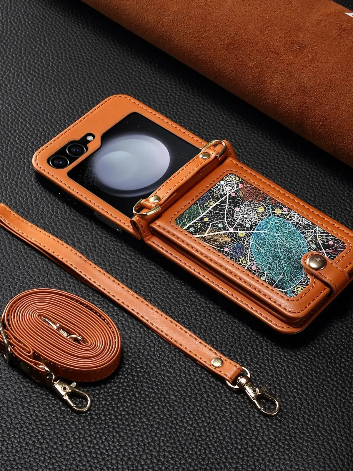 Crossbody Bag Fashion Leather Phone Case For Samsung Galaxy Z Flip 6 5 4 3 Flip5 Flip4 Flip3 5G Long Lanyard Wallet Card Cover