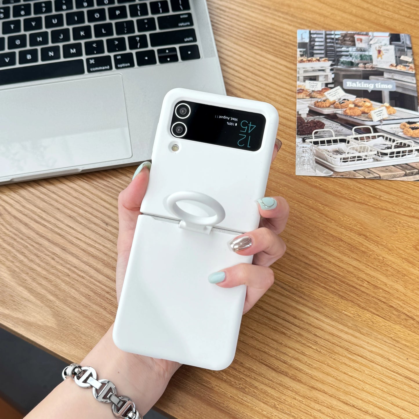 Ring Holder Matte Liquid Silicone Protective Cases For Samsung Galaxy ZFlip4 ZFlip3 Solid Color Soft Bumper Shockproof Cover