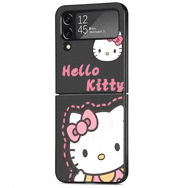 Cute HelloKitty Case for Samsung Galaxy Z Flip 4 3 5 5G Flip Shockproof Capa 6.7 Inches Black Hard PC ZFlip 4 Phone Cover