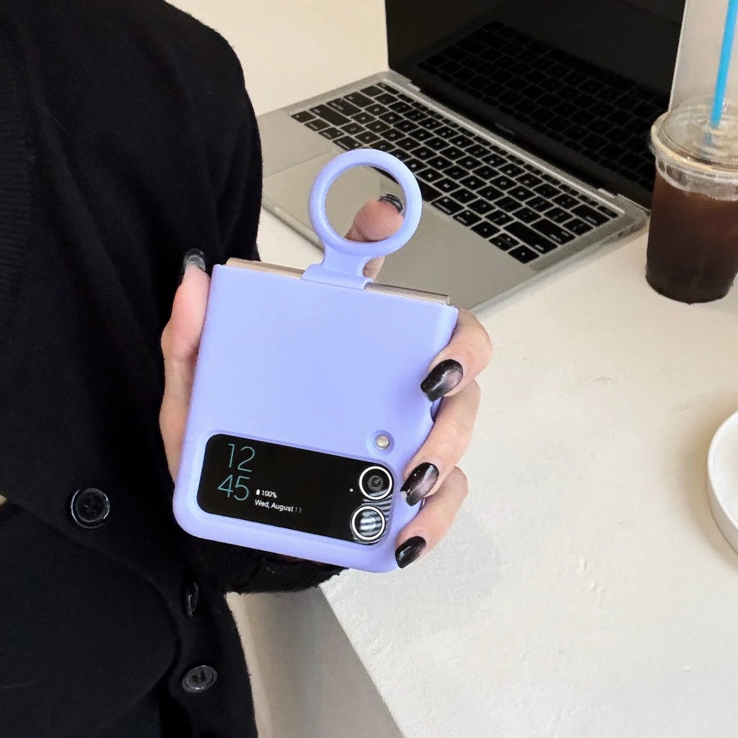 Ring Holder Matte Liquid Silicone Protective Cases For Samsung Galaxy ZFlip4 ZFlip3 Solid Color Soft Bumper Shockproof Cover