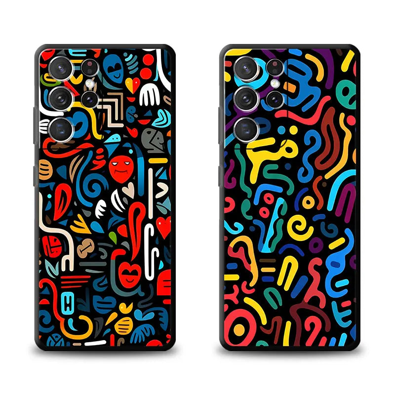 Phone Case For Samsung Galaxy S25 S24 Ultra S23 FE Note 20 10Plus S22 S21 S25Plus Soft Shell Cover Colorful Lines Graffiti