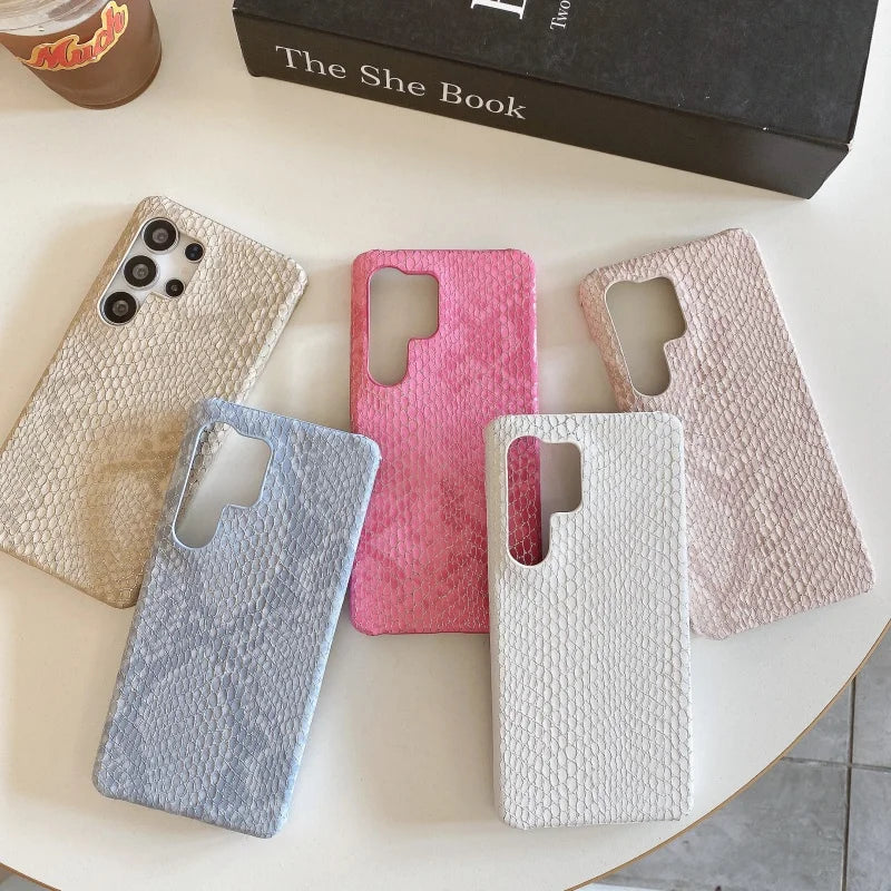 Luxury Golden Snake Leather Phone Case for Samsung Galaxy S25 S24 S23 S22 S21 S20 Ultra Plus FE Note A viper Skin Cover Funda