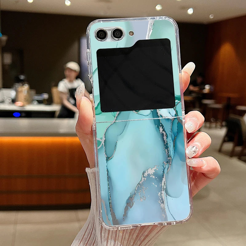 For Samsung Galaxy Z Flip 6 5 4 3 Case Luxury Watercolor Marble Pattern Hard Clear Folding Cover For Samsung Z Flip6 Flip5 Flip4