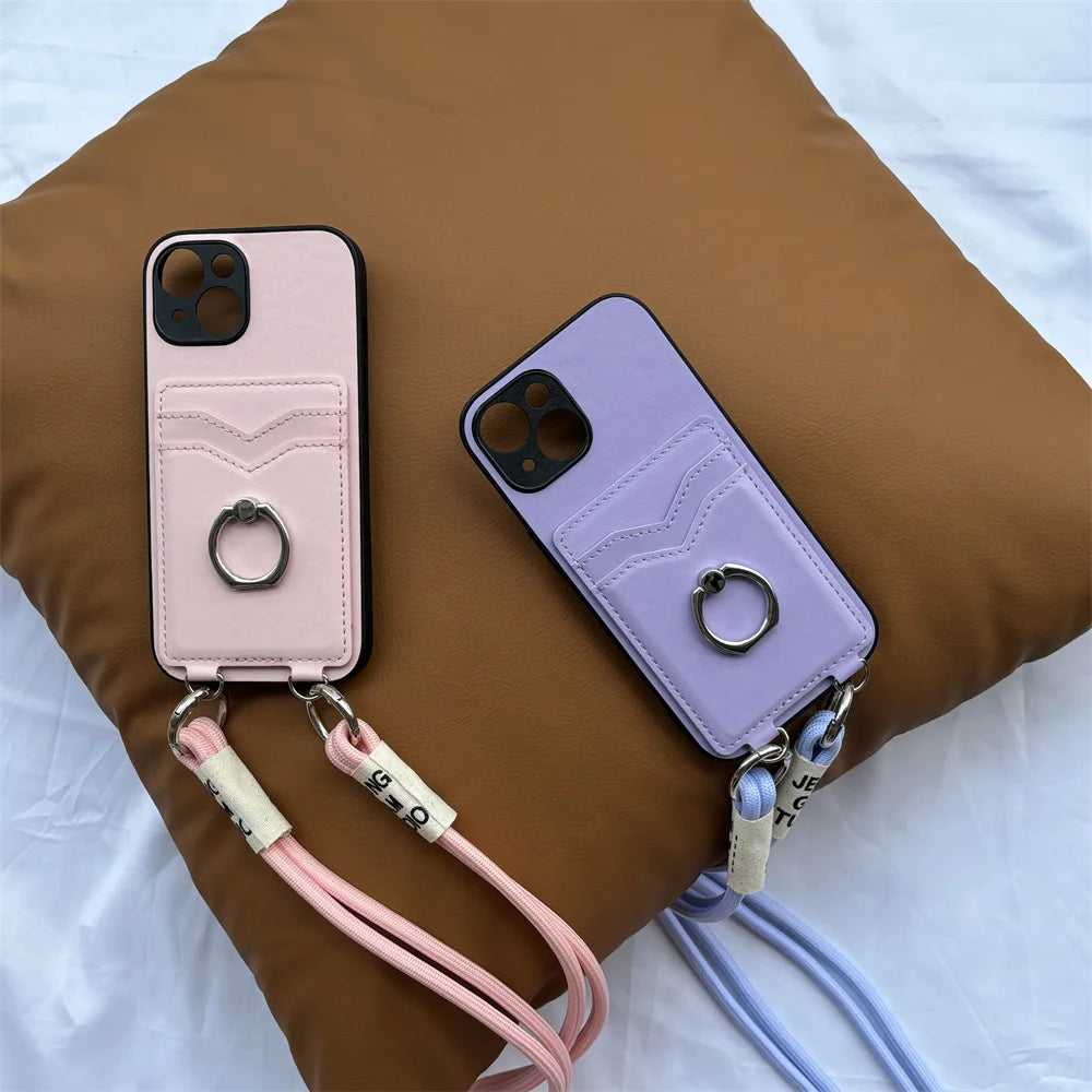 Crossbody Necklace Lanyard Wallet Leather Case for Motorola Moto G Stylus 5G 2024 G85 X50 Ult Card Slots Ring Holder Stand Cover