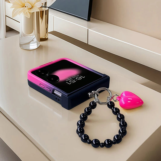 Black Rose Gradient Chain Hinge Case For Samsung Galaxy Z Flip 3 4 5 6 7 For Motorola Razr 50 60 Ultra Xiaomi Mix Flip 2 Cover
