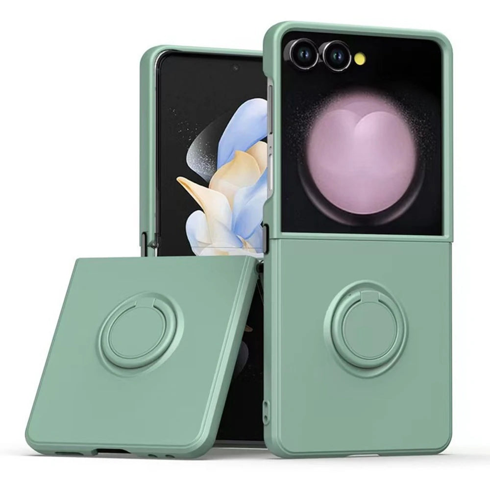 Luxury Liquid Silicone Stand Ring Holder Phone Cases for Samsung Galaxy Z Flip 7 6 5 4 3 7 FE Cute Soft Shockproof Case Cover