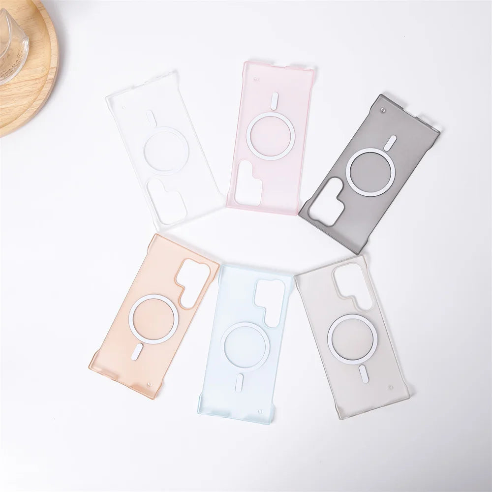 Matte Frameless Case For Samsung Galaxy S25 S24 S23 S22 Ultra Plus FE Magnetic For Magsafe Wireless Charge Ultra Thin Hard Cover