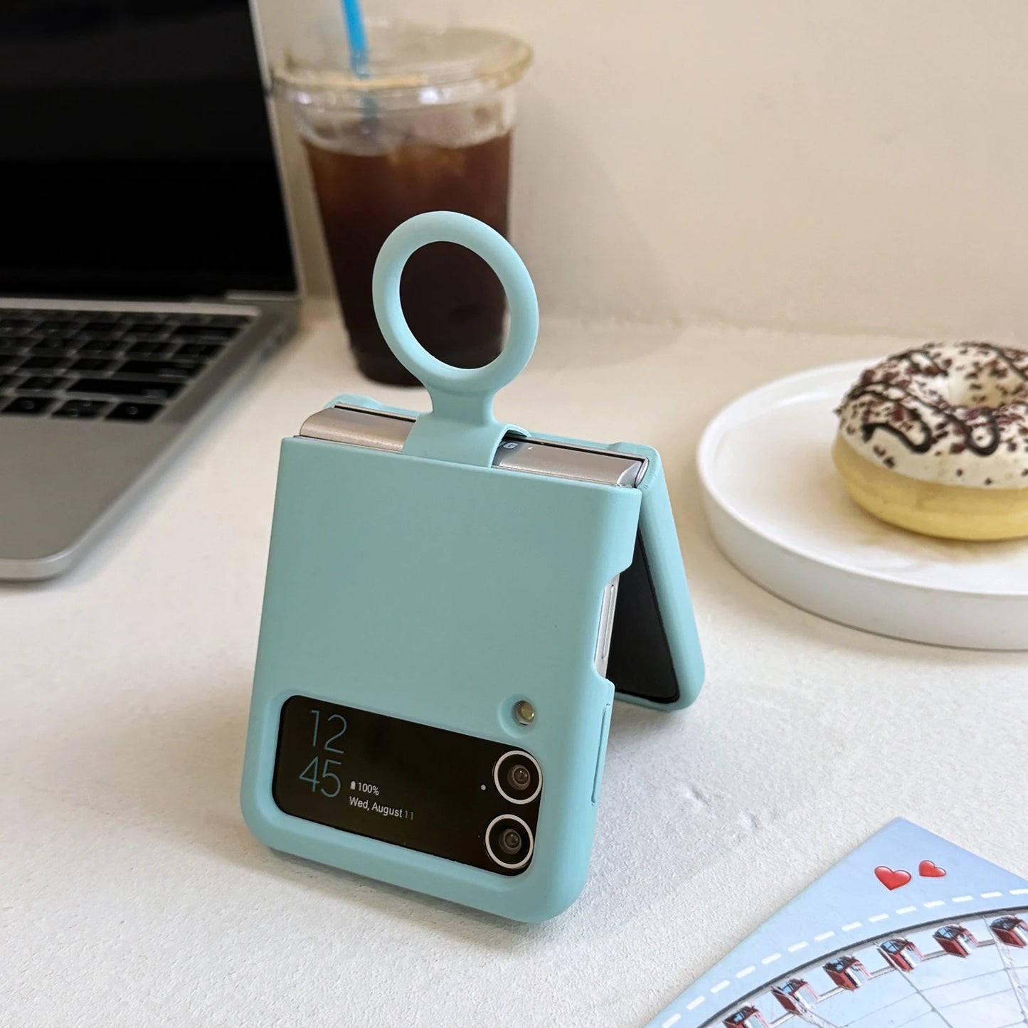 Ring Holder Matte Liquid Silicone Protective Cases For Samsung Galaxy ZFlip4 ZFlip3 Solid Color Soft Bumper Shockproof Cover