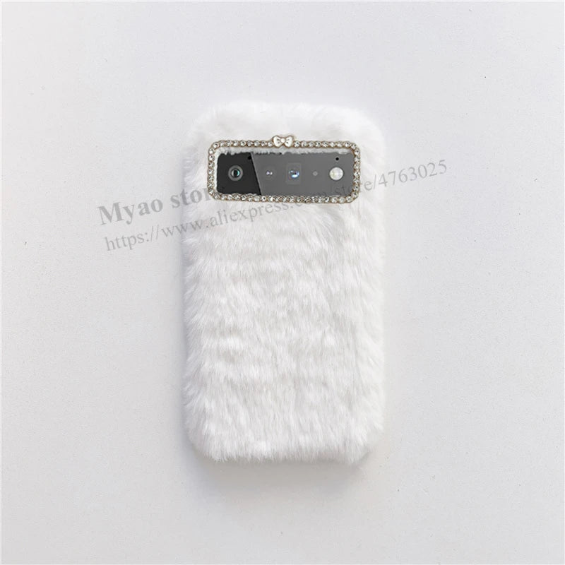 Hot Pink Phone Case For Google Pixel 9 9A 10 Pro 8 8A 7 7A  6 6A 5 5A Cady Color Fluffy Plush Fur Warm Soft Cover For Pixel 8