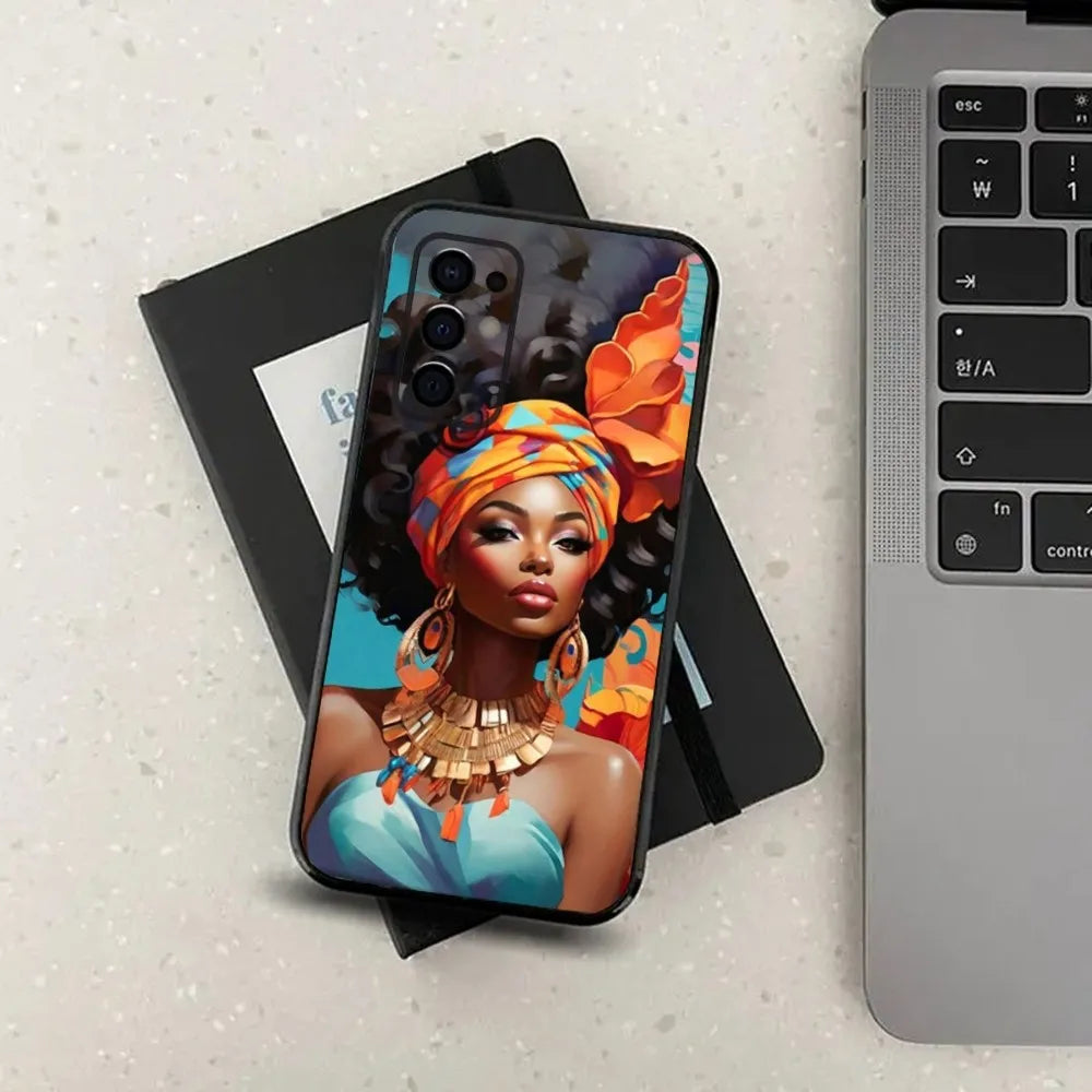 Colorful Art African Girl Black Phone Case For Samsung S24,S21,S22,S23,S30,Ultra,S20,Plus,Fe,Lite,Note,10,9,5G Black Soft Cover