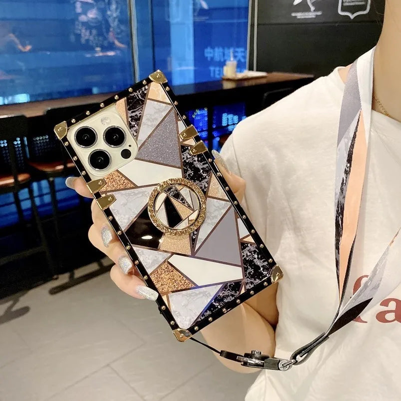 Luxury Phone Case Ring Funda For Moto G Stylus 5G 2024 Motorola G Power 2023 One 5G Ace Play 2022 Pure Women Lanyard Gold Cover