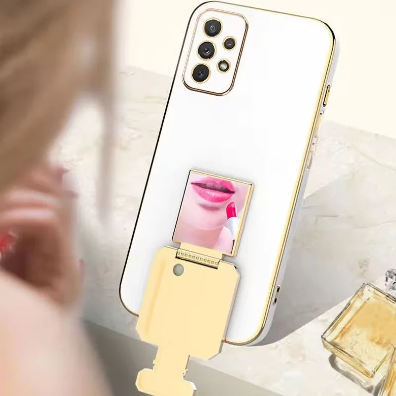 Perfume Bottle Folding Makeup Mirror Phone Case for Samsung S25 S24 Ultra S23 Plus S22 S21 S20 Fe Note 20 10 Pro Lens Soft Case