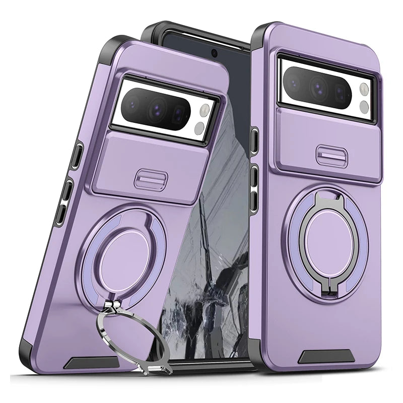 Magnetic Phone Case For Google Pixel 9A 9 Pro XL Rotating Folding Bracket Cover For Pixel 10 10Pro XL Slide Camera Protect Cover