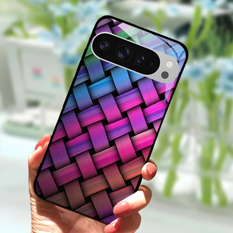 Fashion Glass Case For Google Pixel 9 Pro XL Tempered Glass  Black Phone Cover For Google Pixel 9a Pixel9 Funda Protector Cases