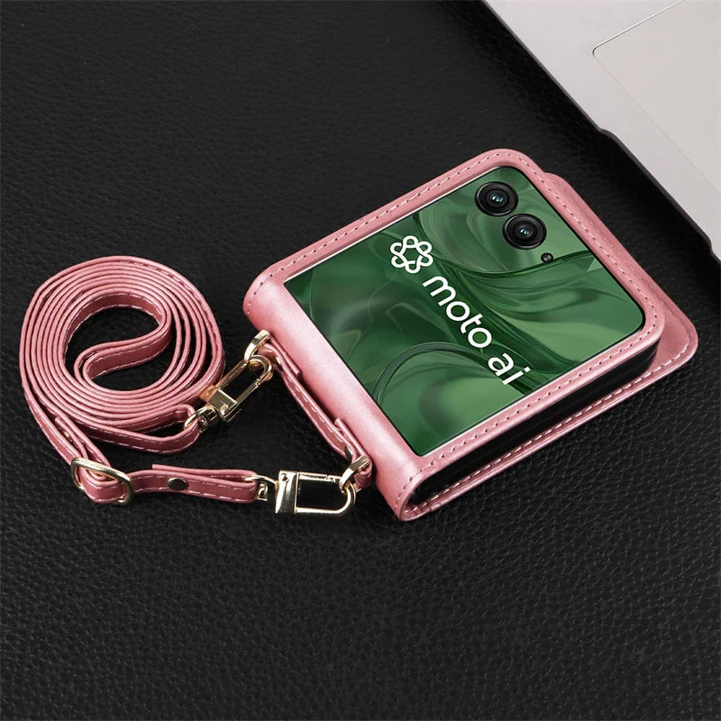 For Motorola Razr 50 60 Ultra Wallet Crossbody Lanyard Phone Case For Moto Razr Plus 2024 Card Holder Leather Protective Cover