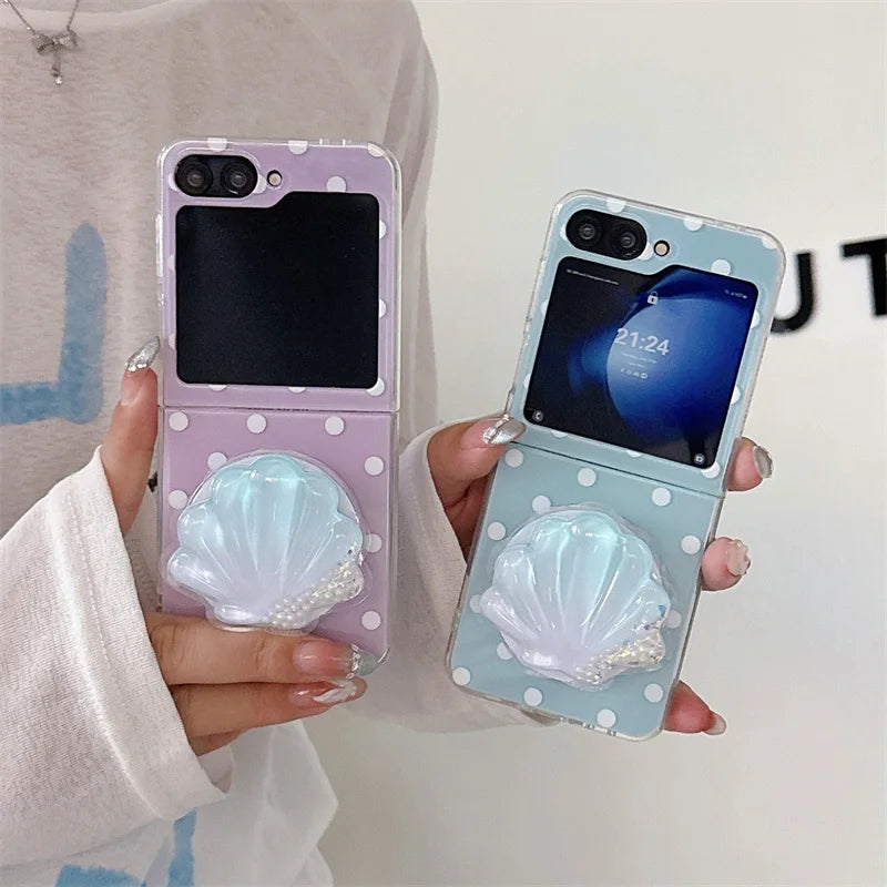 Simple Polka Dot Magnetic Phone Case For Samsung Galaxy Z Flip 7 6 5 4 3 Flip6 Flip7 Cover with Magsafe Clam Shell Stand Cases