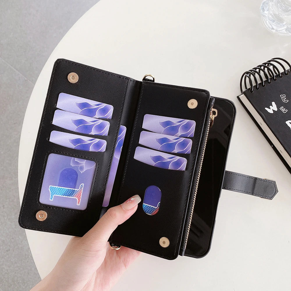 Fashion Zipper Wallet crossbody Case for Samsung Galaxy S25 S24 S23 S22 Ultra S25 Plus FE Samsung A56 A36 A26 A16 Leather Cover