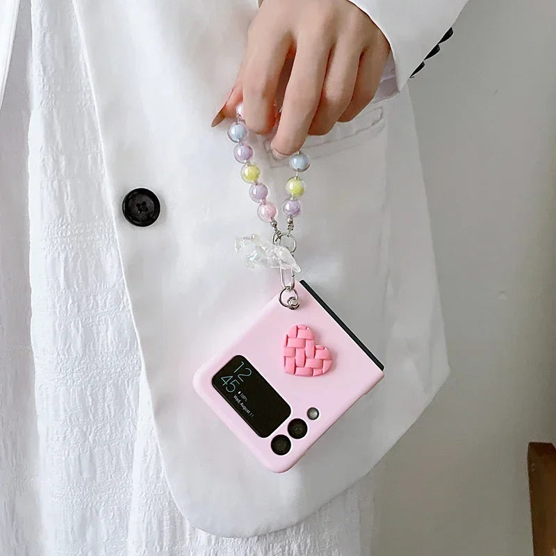 Cute Bear Colorful Beads Bracelet Case For Motorola Razr 40 Ultra 50 Ultra 2023 Plus 2024 Plus Candy Color Heart Hard PC Cover