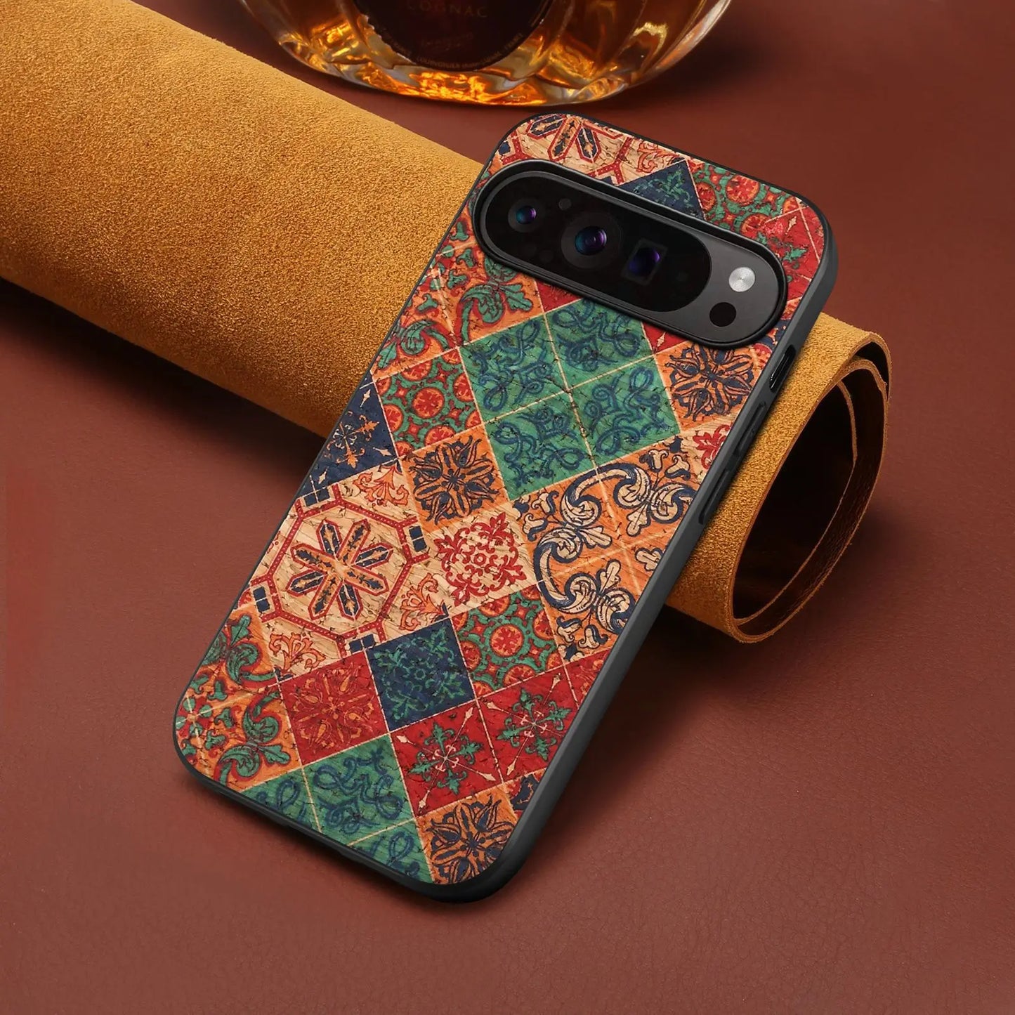 Luxury Phone Case for Google Pixel 10 Pro Xl 9 Pro 9A 8 8A 7 7A 6 6A Flower Design Cork Fabric Synthetic PU Leather Soft Cover