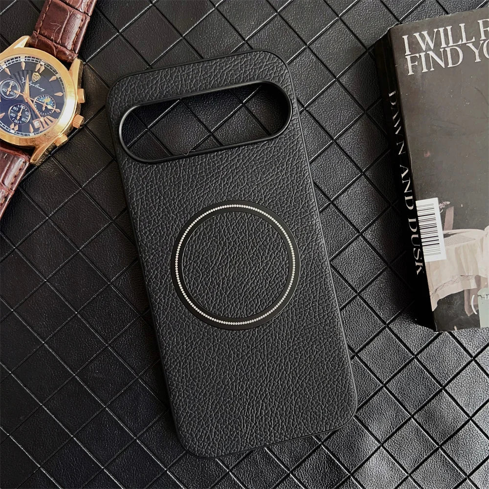 Luxury Lychee Pattern Leather PC Magnetic Phone Case For Google Pixel 9 XL 8 Pro 8A 7 7A 6 6A 5A Shockproof Protector Back Cover