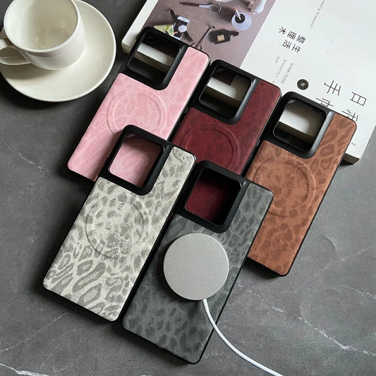 Magnetic Leather Case for Motorola Moto Edge 50 Ultra Fushion Pro G Play Power Stylus 2024 Cover Leopard Floral Mag-safe  Shell