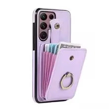 For Samsung Galaxy S25 24 23 22 Ultra/Note 10/20 Ultra/S20 FE/S10 Case Wallet with Card Holder, 360°Rotation Finger Ring Holder