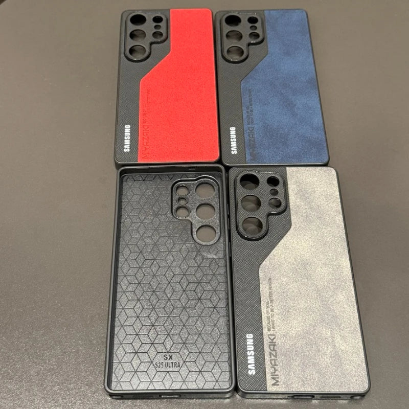 Luxury Double Color Case For Samsung Galaxy S25 S24 S23 S22 Ultra S24 Plus Lambskin Leather Slim Silicone Cover For S25Ultra