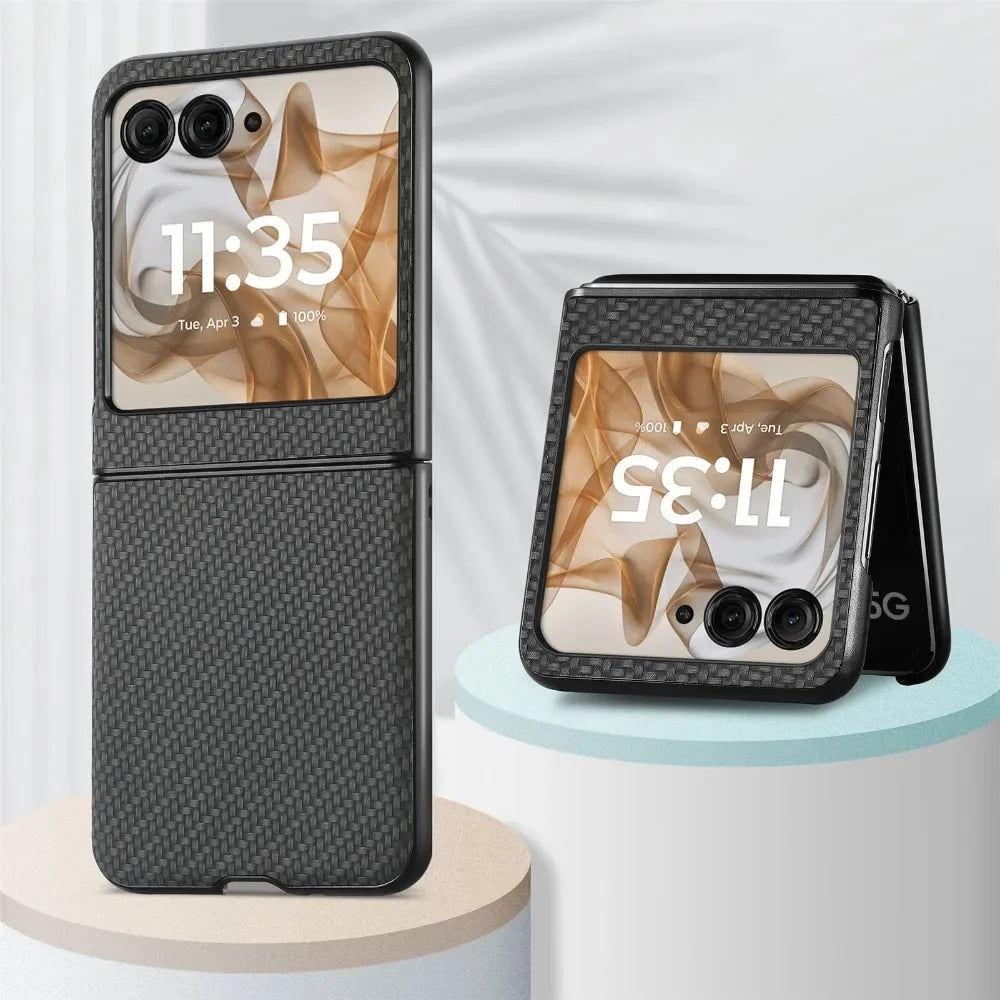 For Motorola Razr 50 Ultra Mooto Razr40 Carbon Fiber Pattern Plain PU Leather Phone Case Solid Color Anti-drop Protective Cover