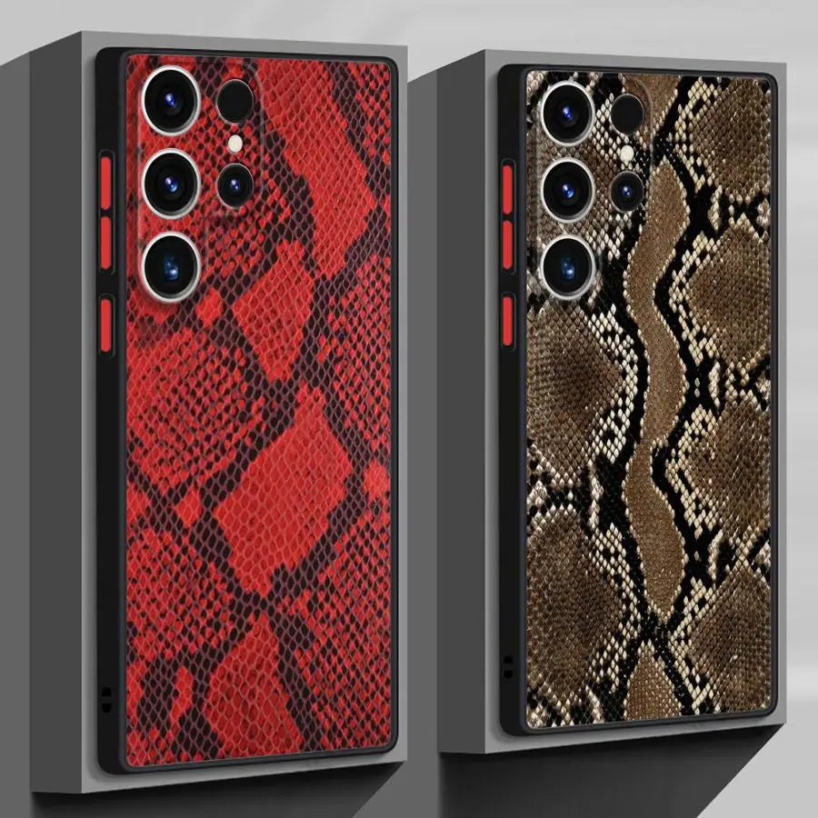 Phone Case for Samsung Galaxy S25 S23 S24 Ultra S22 S21 S20 S10 Plus S23 FE Matte Soft Cover Shell Python Pattern