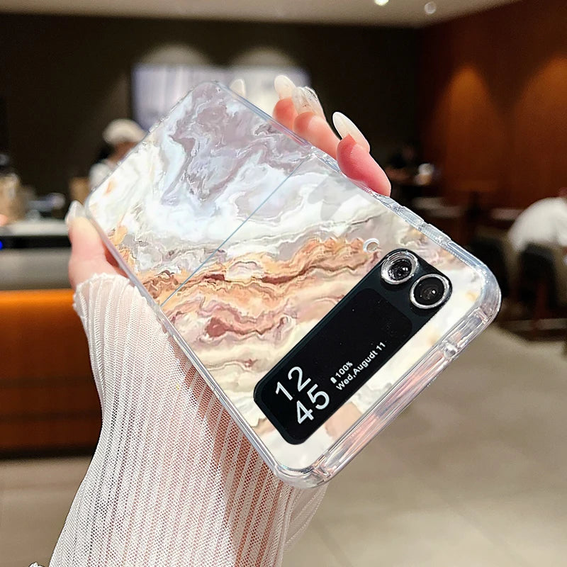For Samsung Galaxy Z Flip 6 5 4 3 Case Luxury Watercolor Marble Pattern Hard Clear Folding Cover For Samsung Z Flip6 Flip5 Flip4
