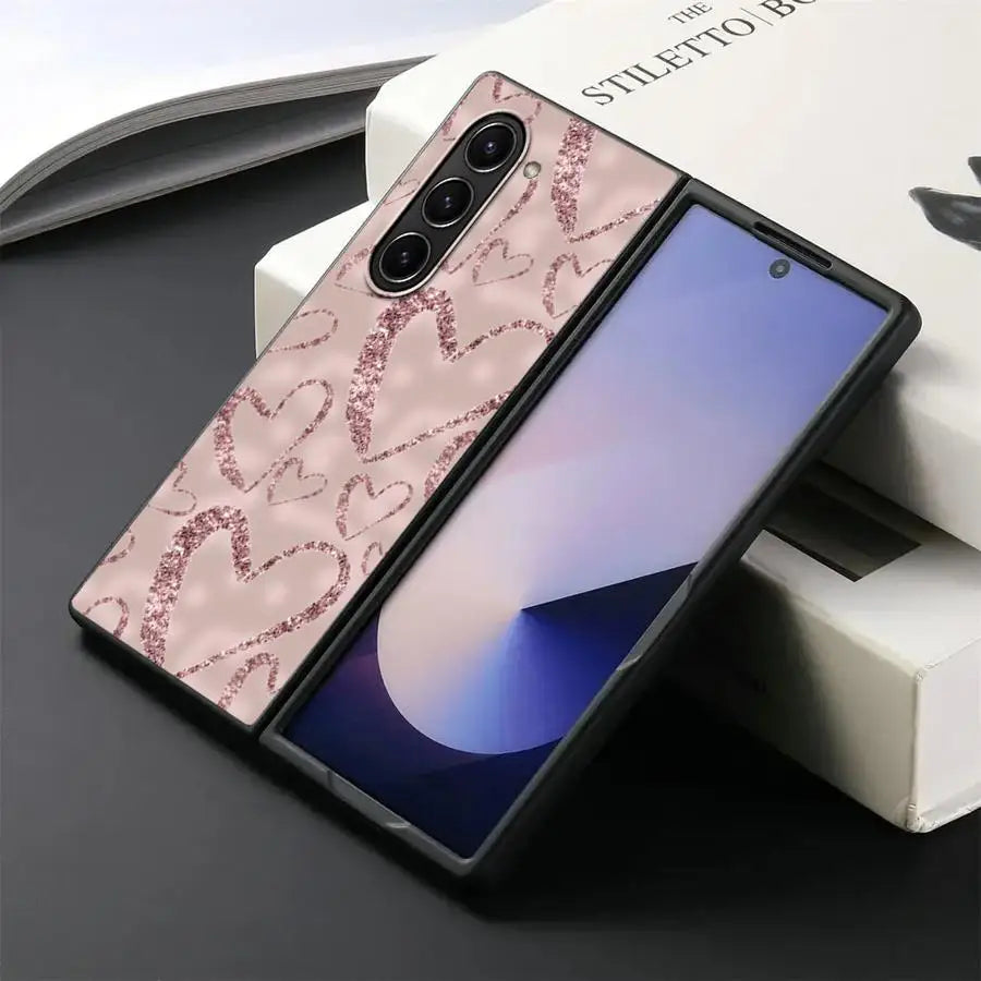 Pink Bling Picture Back Phone Cover Case for Samsung Galaxy ZFold3 ZFold7 ZFold5 Z Fold 7 6 5 4 3 ZFold4 ZFold6