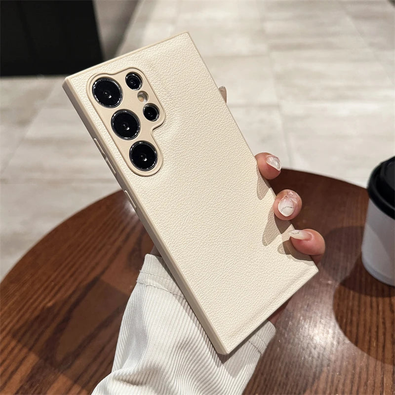 Luxury PU Leather Pattern Camera Protection Phone Case For Samsung Galaxy S25 S24 S23 S22 S21 Ultra Plus Matte Shockproof Cover