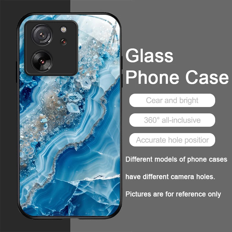 Luxury Marble Gem Pattern Tempered Glass Phone Case for Motorola Moto G85 G84 G75 G55 G24 5G Edge 50 Fusion 40 Neo 30 Pro Cover