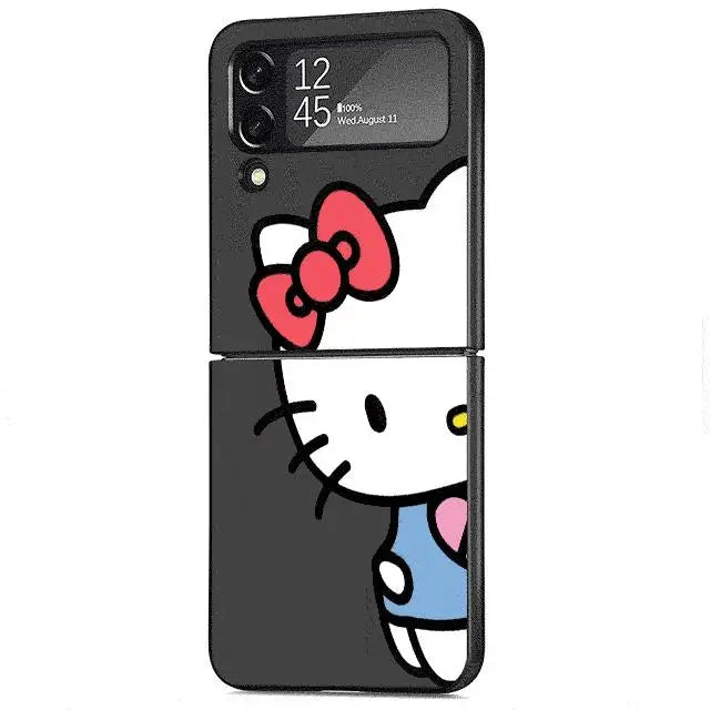 Cute HelloKitty Case for Samsung Galaxy Z Flip 4 3 5 5G Flip Shockproof Capa 6.7 Inches Black Hard PC ZFlip 4 Phone Cover