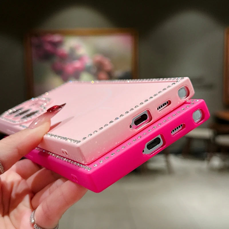 Diamond Camera Magsafe Phone Case For Samsung Galaxy S25 S24 FE S23 Plus S25 Ultra Magnetic Silicone Protector Shockproof Cover