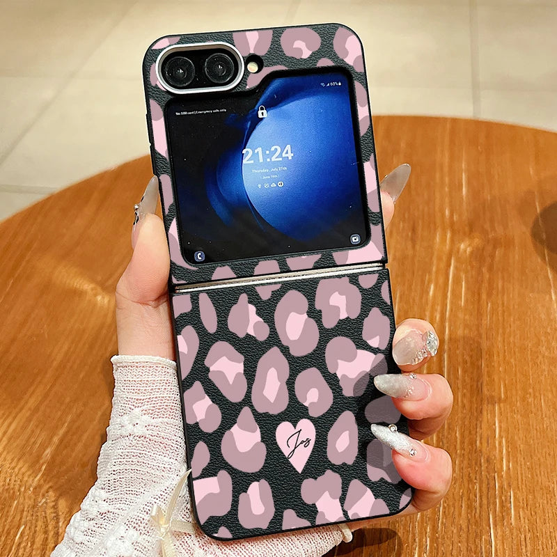 Leopard Pattern Magnetic Case For Magsafe For Samsung Galaxy Z Flip 6 5 4 3 Flip4 Flip5 Flip6 Leather Texture TPU Folding Cover