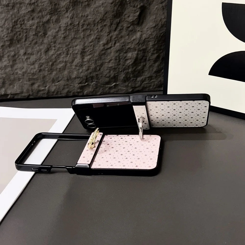 Z Flip7 Ring Buckle Bracket Love Heart Star Phone Case For Samsung Galaxy Z Flip 7 6 5 4 3 Hinge Protection Glitter Hard Cover