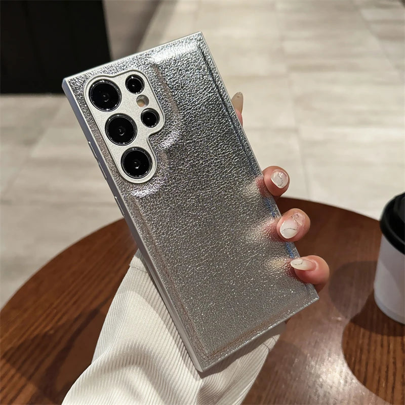 Luxury PU Leather Pattern Camera Protection Phone Case For Samsung Galaxy S25 S24 S23 S22 S21 Ultra Plus Matte Shockproof Cover