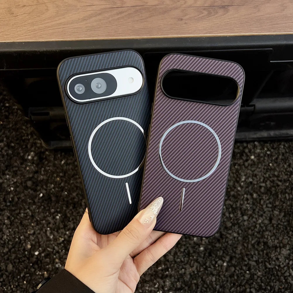 Carbon Fiber Grain Plain Leather Built-in Thin Magnetic Ring Case For Pixel 10 Pro XL Google Pixe10 Pro protect Cover