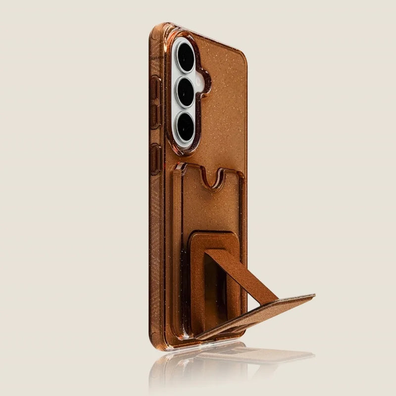 Glitter Transparent Card Wallet Case For Samsung Galaxy S26 S25 S24 S23 Ultra Plus Luxury Shockproof Stand Pocket Phone Cover