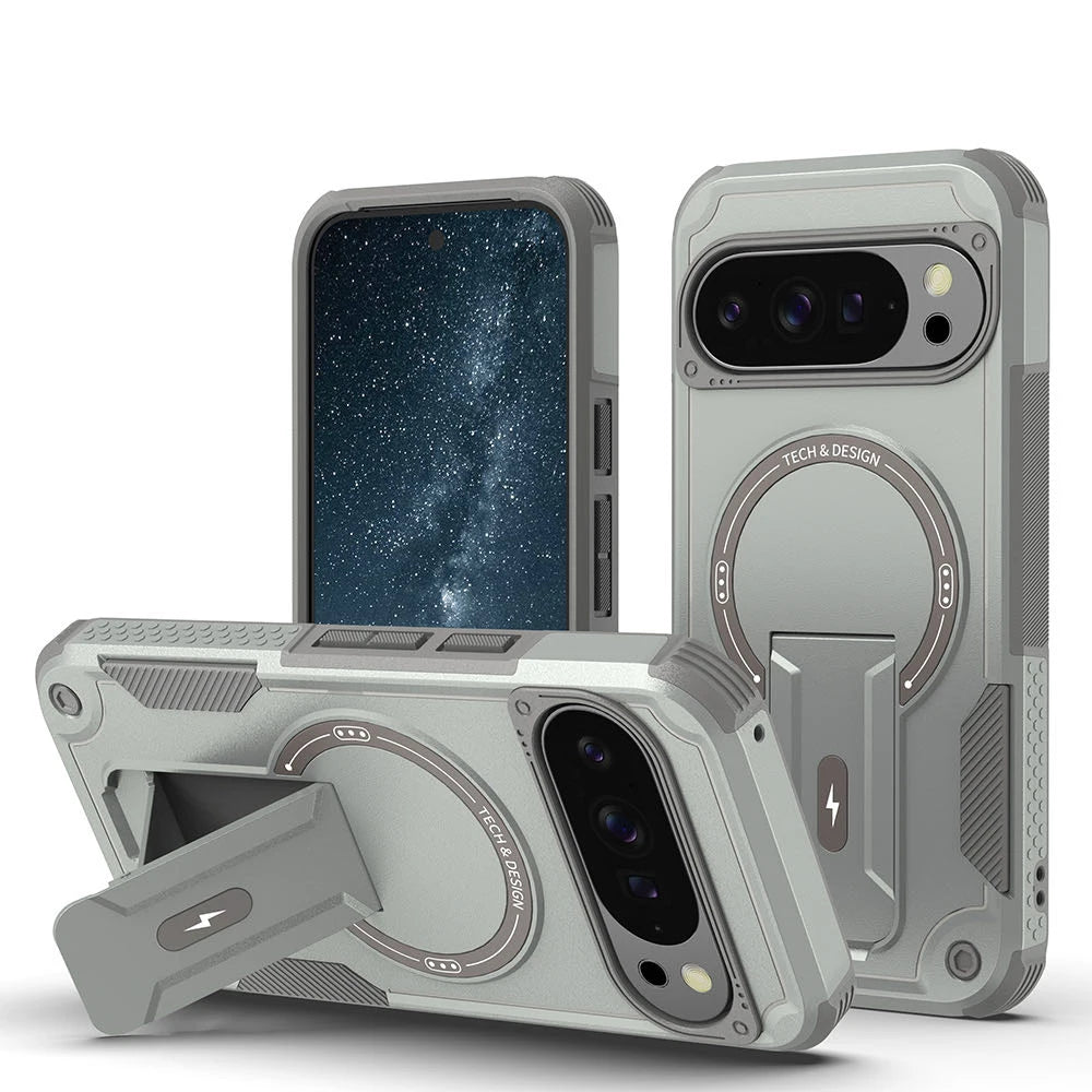 Rugged For Magsafe Fold Stand Holder Magnetic Case For Google Pixel 10 10Pro 9 9Pro Heavy Duty Armor Bumper Shockproof Cover