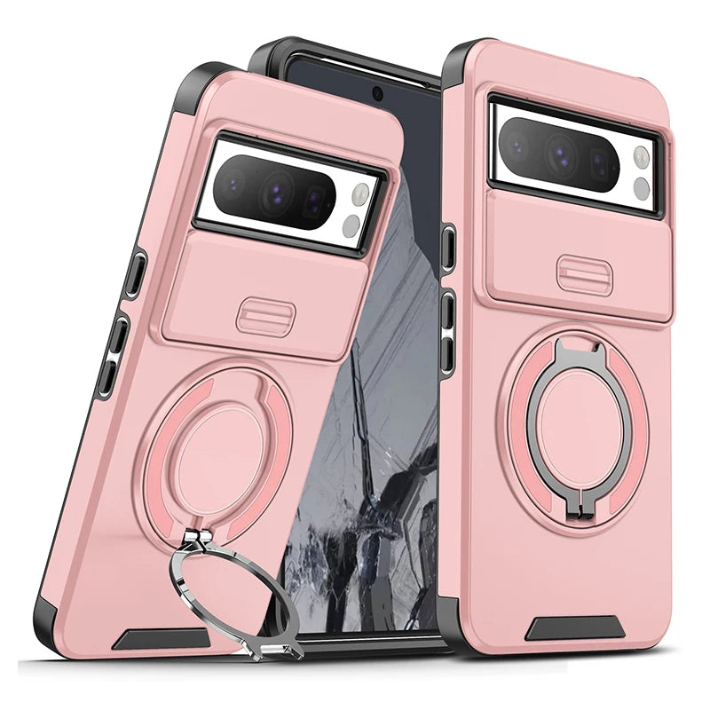 Magnetic Phone Case For Google Pixel 9A 9 Pro XL Rotating Folding Bracket Cover For Pixel 10 10Pro XL Slide Camera Protect Cover