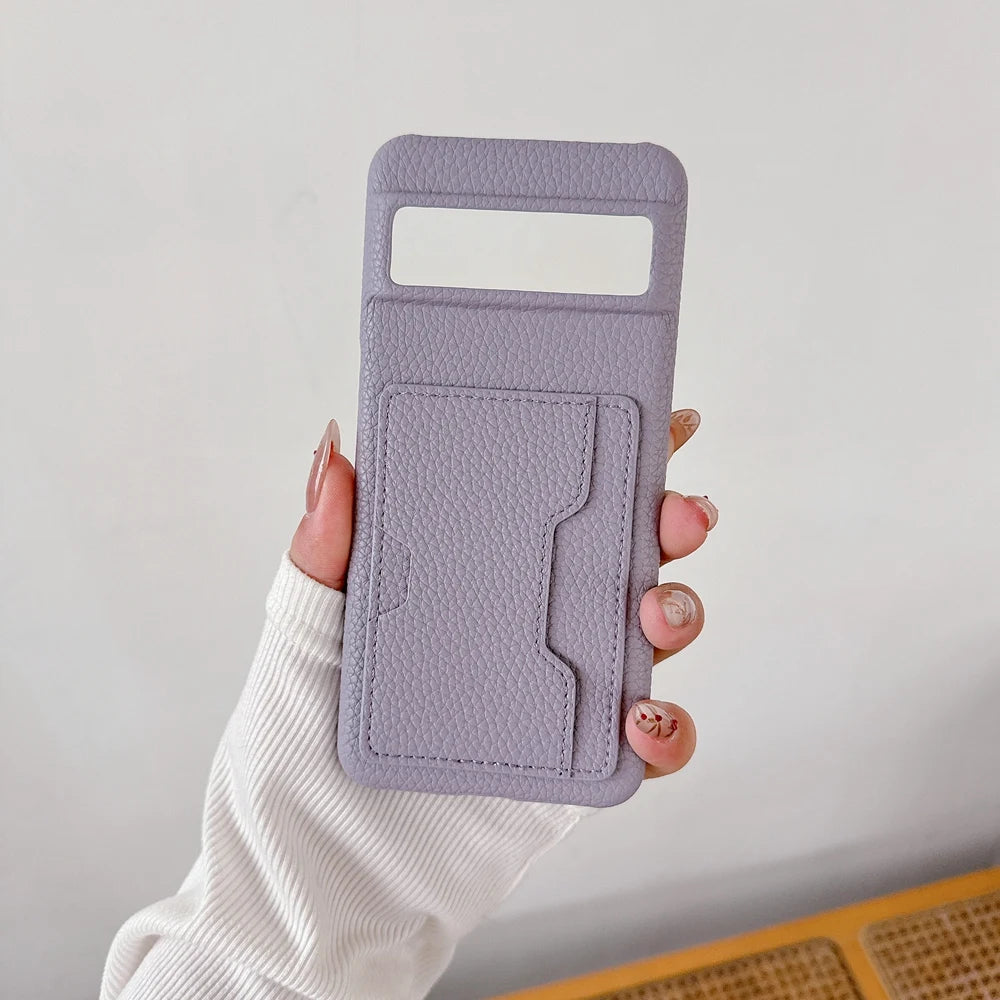 W Shape Card Slot Leather Case For Google Pixel 9 10 Pro XL 6 6A 7 7A 8 8A 9A Litchi Pattern PU Hard Back Cover