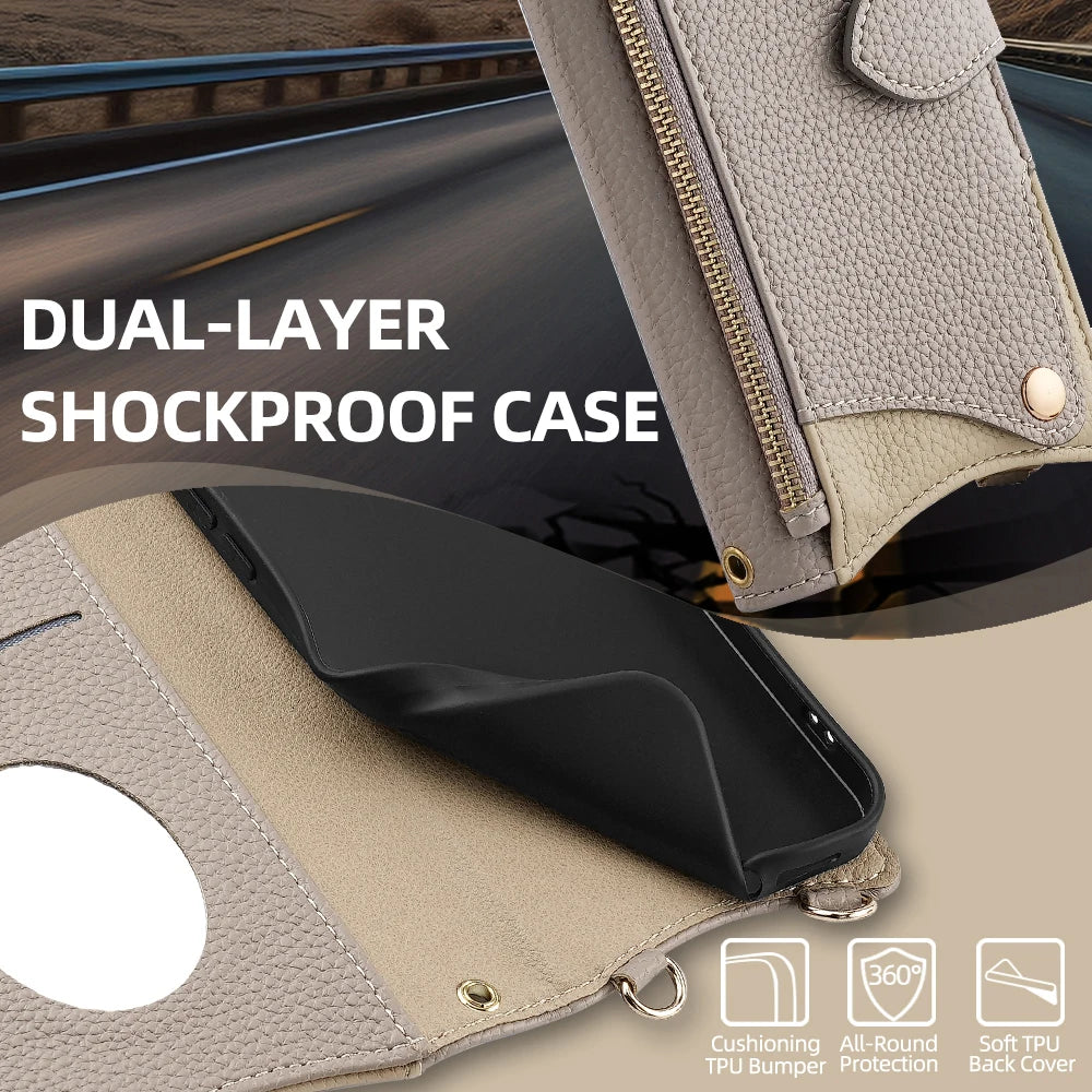 Fashion MultiFunctional Flip Leather Crossbody Case for Google Pixel 9 8 7 6 5 Pro XL 8A 7A 6A 5A pixel9 Zipper Wallet Phone Bag