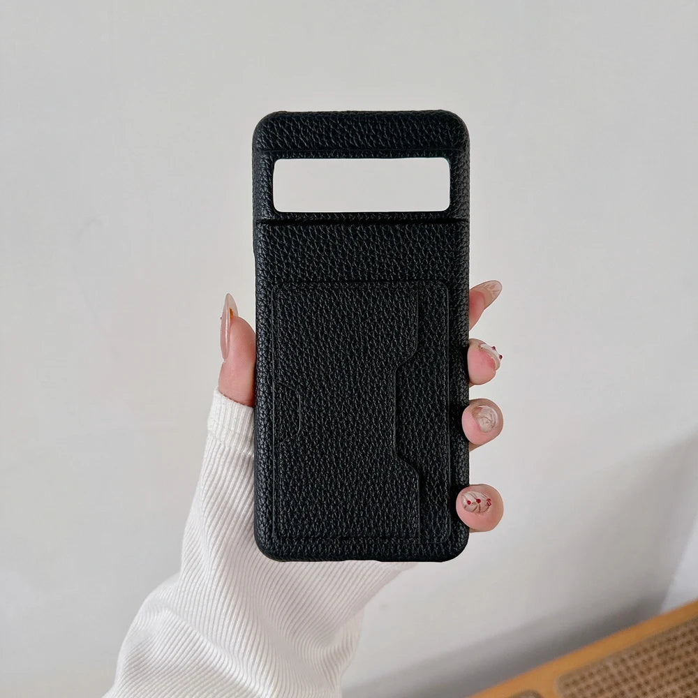 W Shape Card Slot Leather Case For Google Pixel 9 10 Pro XL 6 6A 7 7A 8 8A 9A Litchi Pattern PU Hard Back Cover