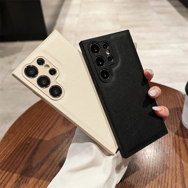Luxury PU Leather Pattern Camera Protection Phone Case For Samsung Galaxy S25 S24 S23 S22 S21 Ultra Plus Matte Shockproof Cover