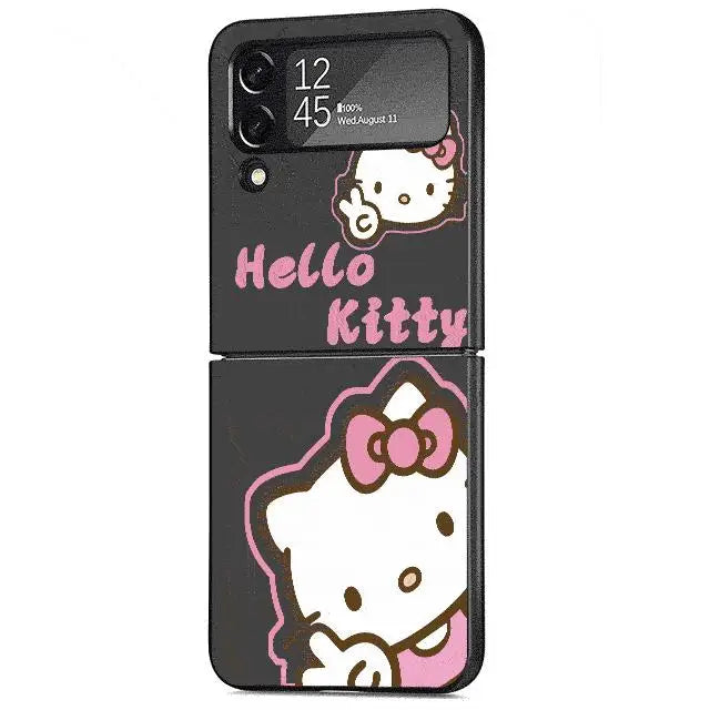Cute HelloKitty Case for Samsung Galaxy Z Flip 4 3 5 5G Flip Shockproof Capa 6.7 Inches Black Hard PC ZFlip 4 Phone Cover